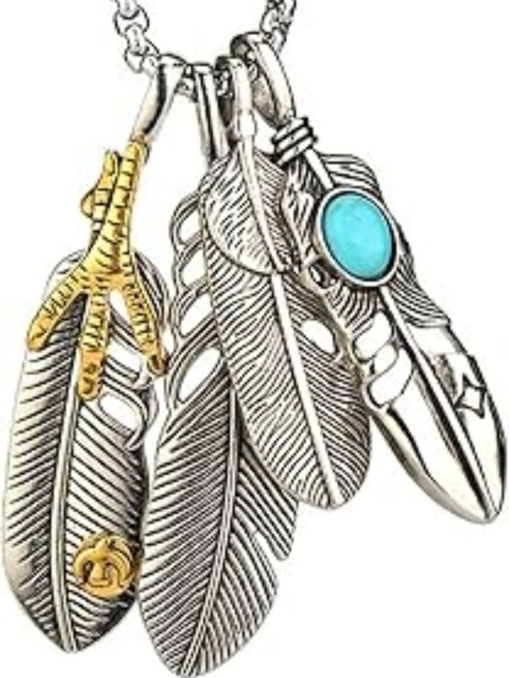 NEW Boho Stainless Steel Feather Necklace Bohemian‎ Inlay Turquoise Feather